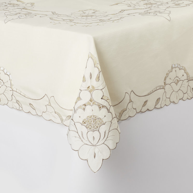 Merrionette Floral Rectangular Tablecloth, 108" W x 60" L, Beige