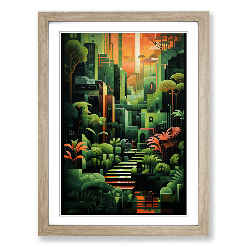 XYZ-FRM-V1223-5386 Rain Forest Constructivism - Single Picture Frame Print on Wood, Oak, 64cm H x 46cm W x 2cm D