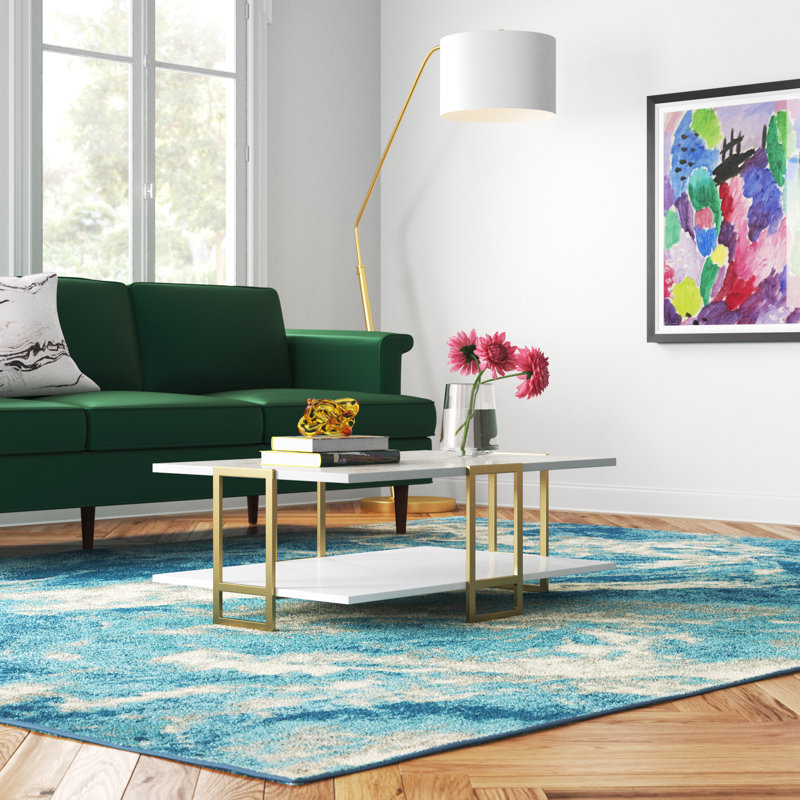 Polka Coffee Table with Storage, White Marble Pattern Top/White Base