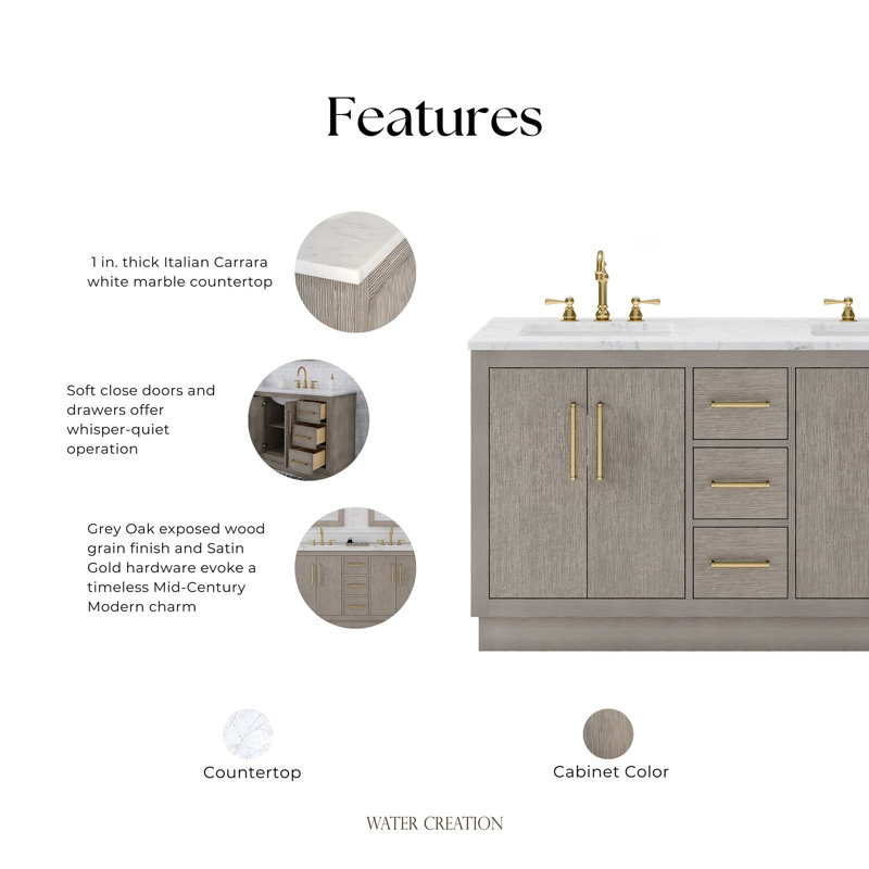 Hugo 60'' W Vanity, Satin Gold