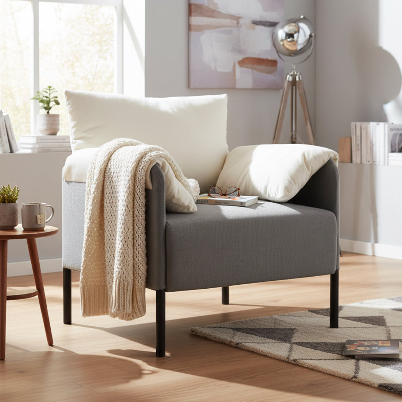 Fauteuil d'appoint rembourré 27,5 po en chenille douce et moderne avec accoudoirs rembourrés, Gris