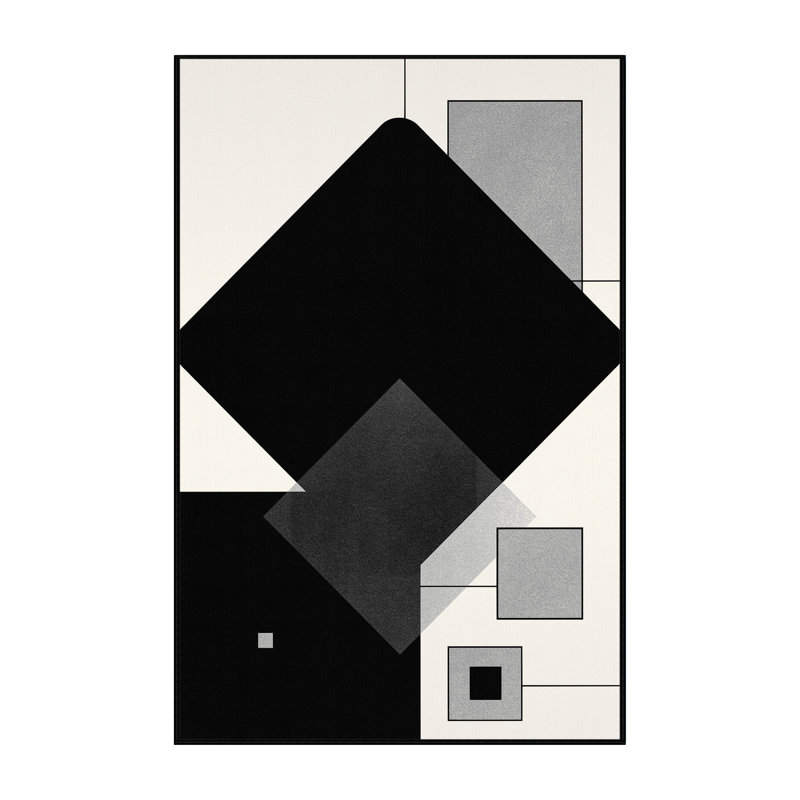 Tapis géométrique moderne et contemporain lavable à la machine gris Bensonhurst - Reliure noire, 4 x 2