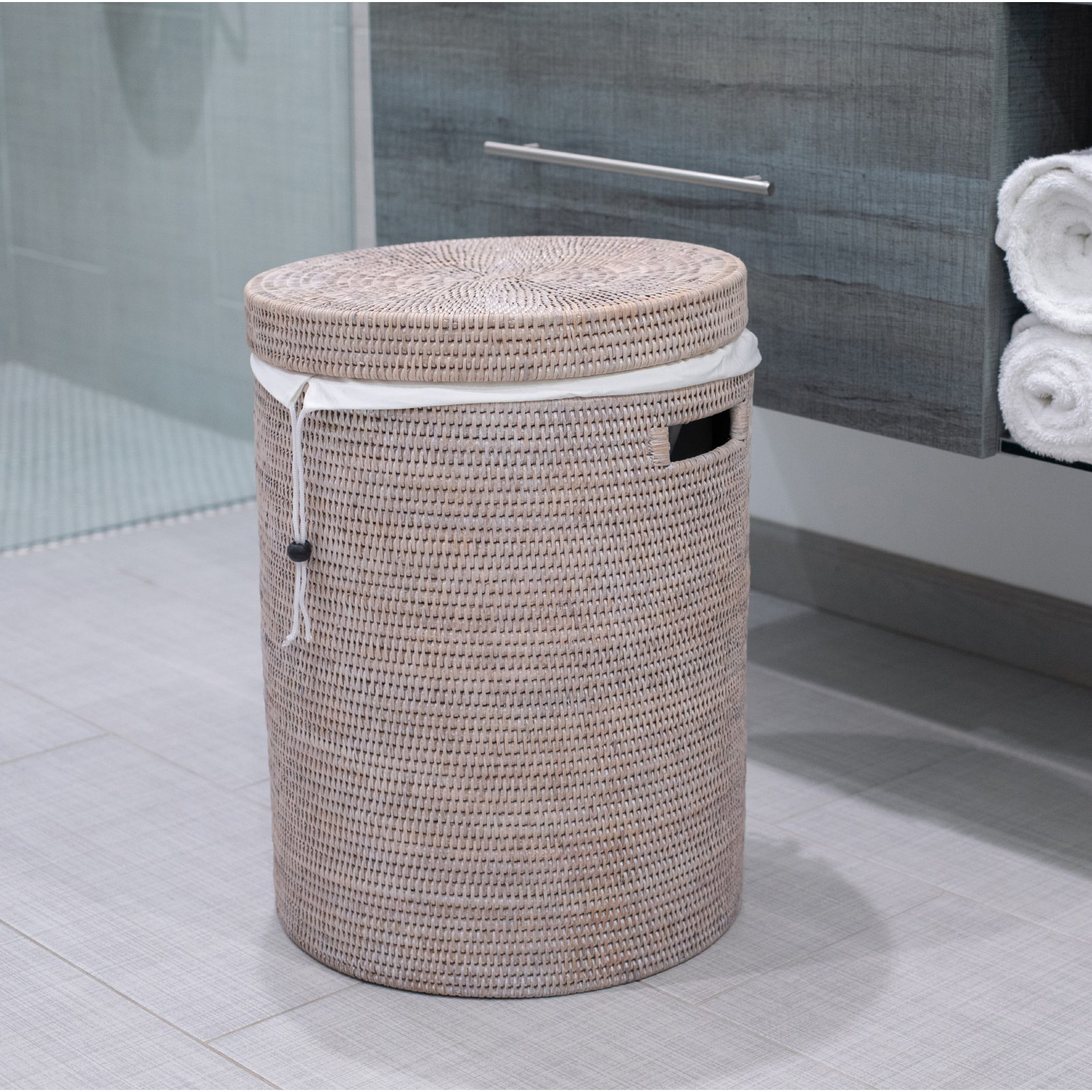 Wicker Laundry Hamper, White Wash