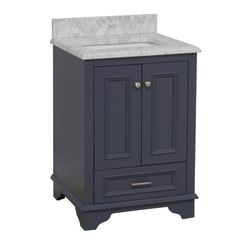 Loughlam 24'' Single Bathroom Vanity with Top, Marine Gray, Carrara Marble