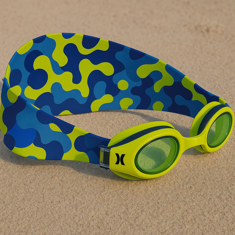 Lunettes de natation Huron Kids Neon Camo avec sangle en tissu