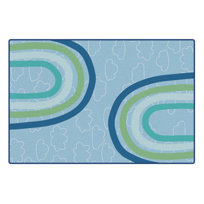 Grand tapis décoratif bleu / vert / blanc touffeté à motif arc-en-ciel KIDSoft