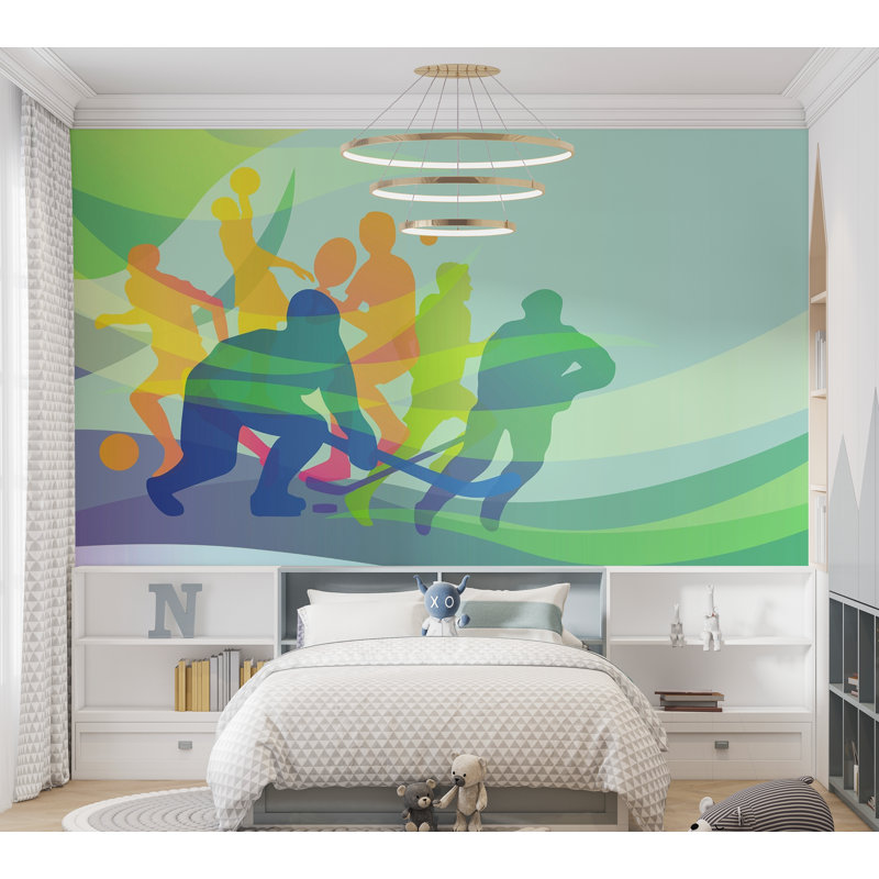 Murale pelez et collez de qualité supérieure - Action sportive dynamique, L 96 po x l 120 po