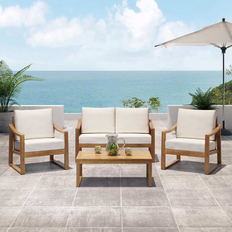 Acacia 4 - Person Patio Conversation Set with Cushions, Brown, Beige