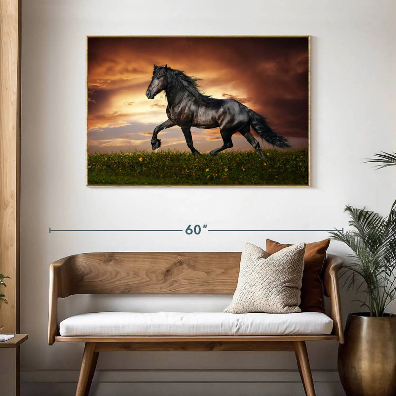Cheval baroque, Cadre flottant en bois naturel, 46 po x 31 po