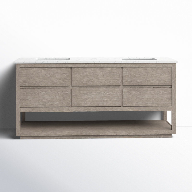 Constanta 72'' Double Bathroom Vanity with Marble Top, Grey Oak