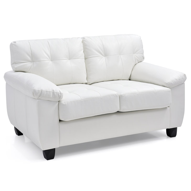 Baese 57" Pillow Top Arm Loveseat, White Faux Leather