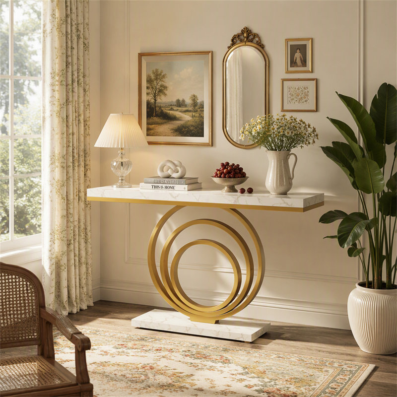 Console étroite, table d'entrée de 104 cm avec piètement annulaire