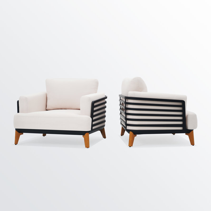 40.5'' Large Outdoor Patio Powder-coated Aluminum Armchair With 5.85'' Thick Seat Cushions Set Of 2