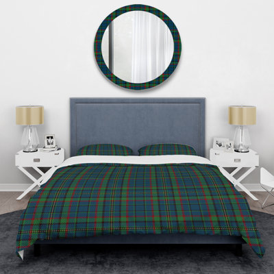 Tartan à carreaux vert et bleu - Ensemble de housse de couette abstrait - Microfibre de polyester