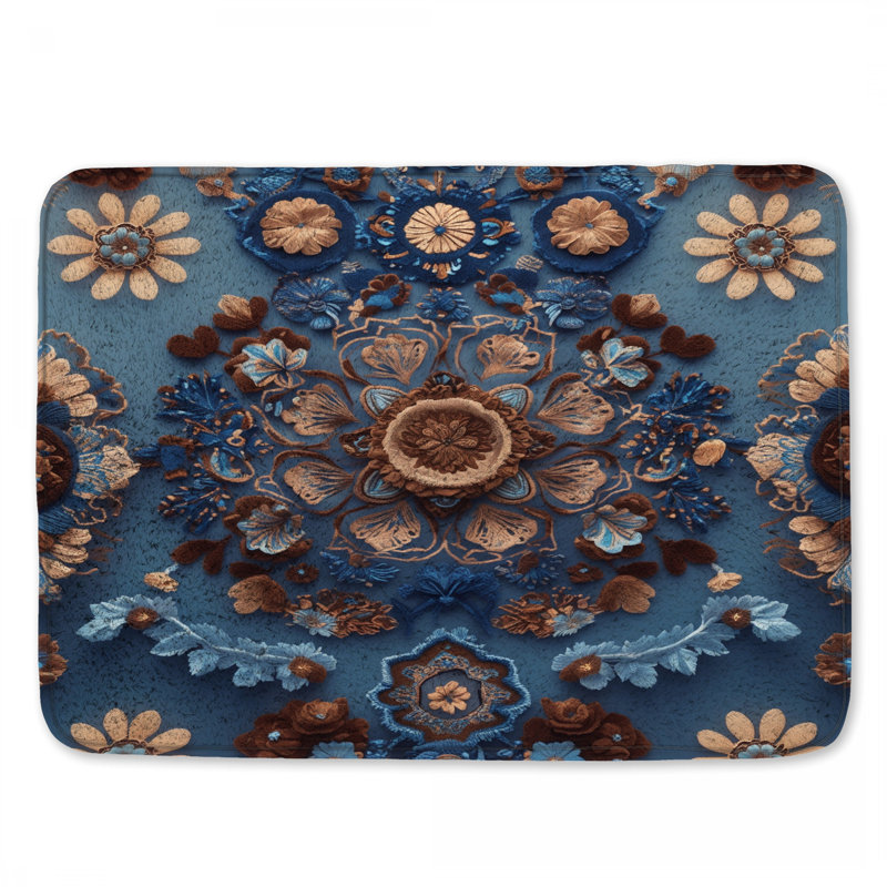 Tapis de bain à broderie florale complexe, 24in W x 17in L