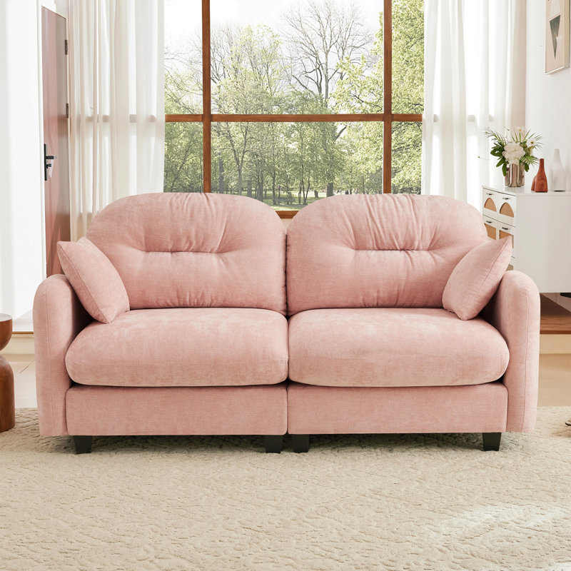 Causeuse large de 64,5 po avec repose-pieds, canapé compact en chenille de 74 po de largeur, Rose