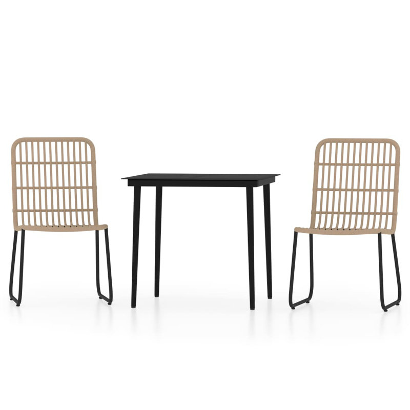 Janat 2 - Person Wicker Patio Dining Set with Square Table, Beige