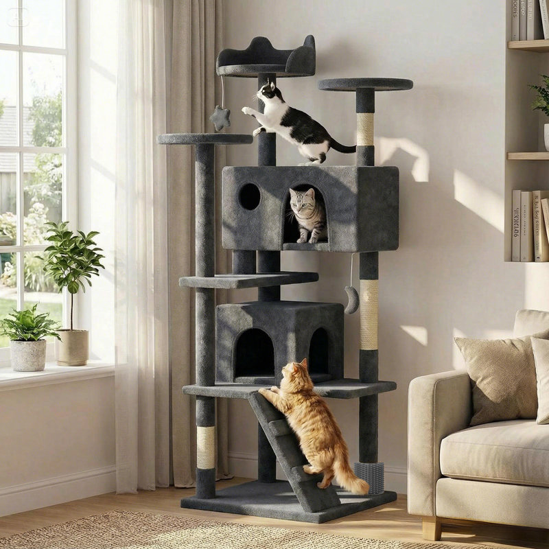 Arbre à chat avec poteaux à griffes en sisal, Gris foncé, H 70 po x l 30 po x P 32 po