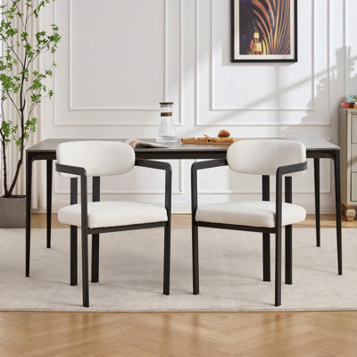 Ensemble de 2 chaises de salle à manger rembourrées de style Mid-Century avec pieds en métal noir Boucle