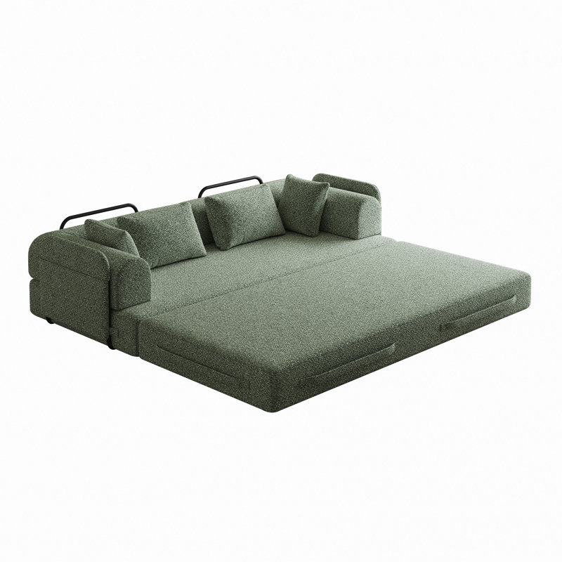 Canapé-lit convertible en chenille avec coussin cylindrique, Chenille verte