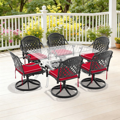 Cast Aluminum Patio Swivel Chair 6PCS With Black Frame And Red Cushions