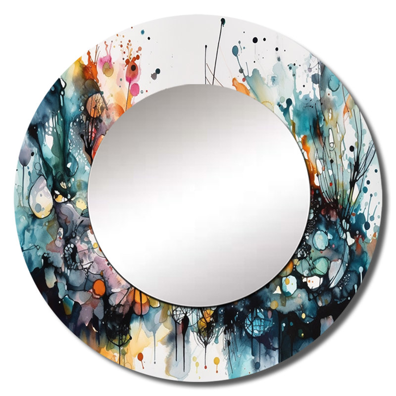 «Quiteris Captivating Boho Dance II», miroir mural abstrait unique, miroir rond bleu, impression d'art en métal