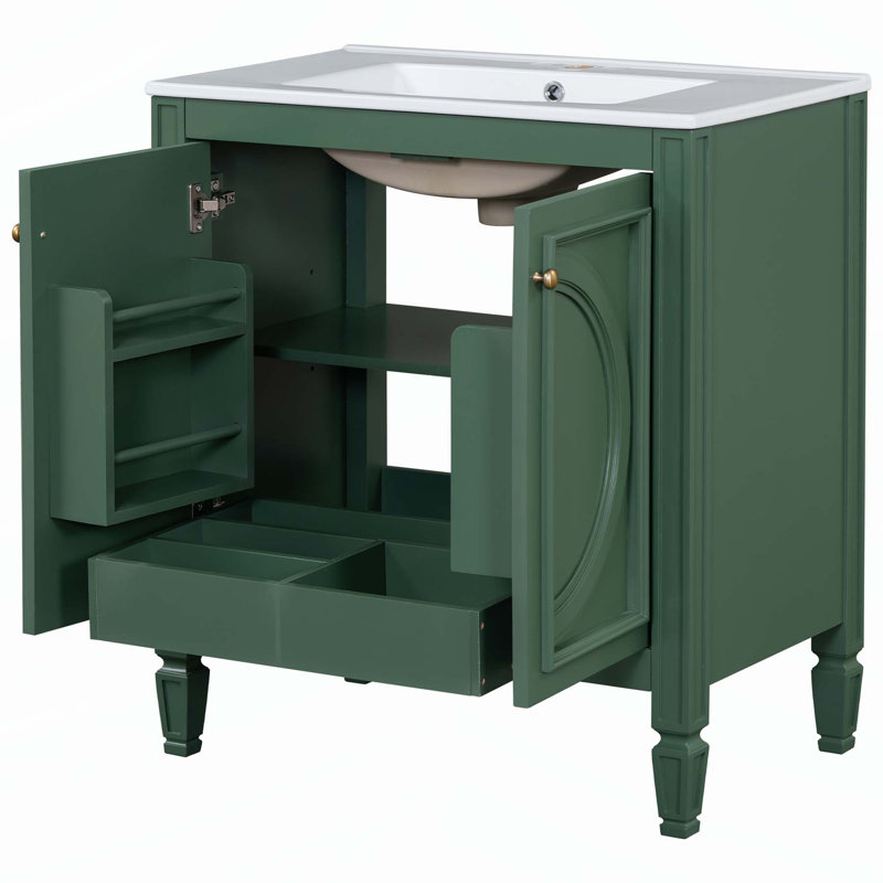 Charmant meuble-lavabo rétro avec rangement abondant et matériaux durables, Vert
