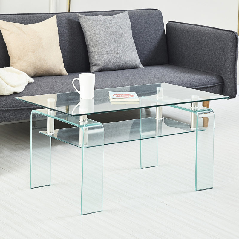 Table basse de salon en verre transparent - 2 rangements modernes pour l'option d'espace