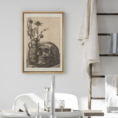 Crâne rétro et chardon plante Moody foncé, œuvres d'art moderne, décor