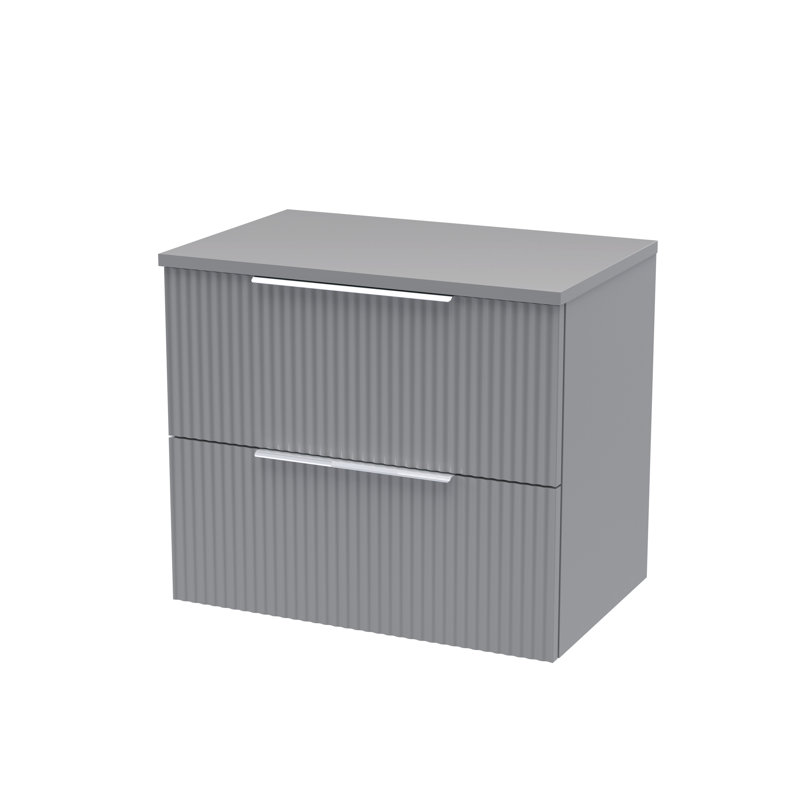 Fluted 600mm Wall Hung Single Vanity Unit with Worktop, Satin Grey