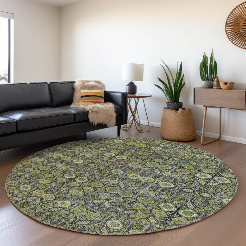 Delphos Washable Floral Indoor / Outdoor Rug, Round 8'