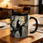 Ceramic Mug Featuring a Witch on a Broomstick, Designed with a Halloween Moonlit Forest Theme.