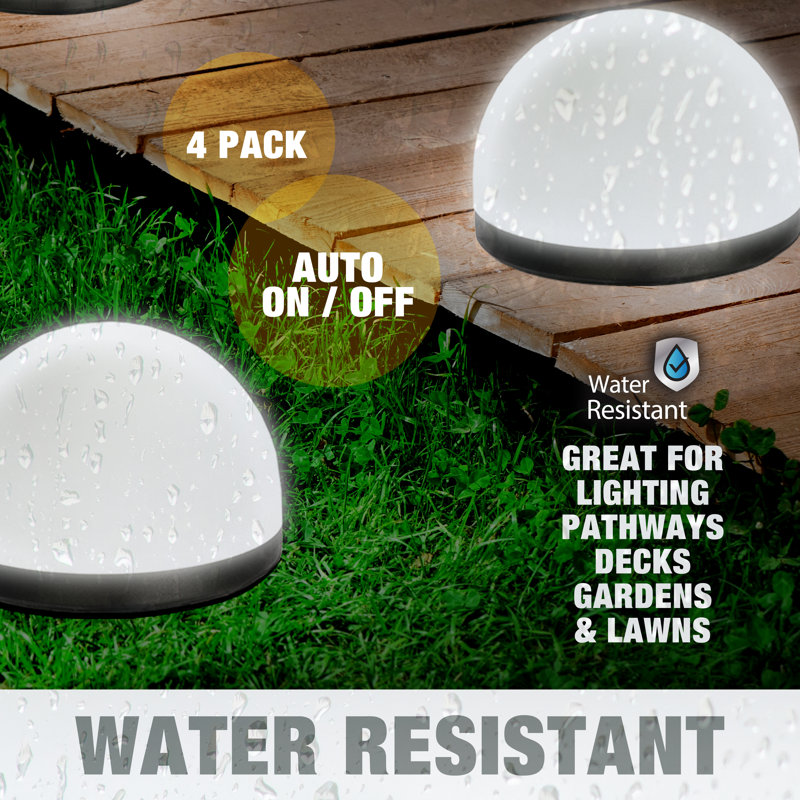 Bell + Howell Solar Powered Dome Pathway Lights with Auto On/Off, Set of 4