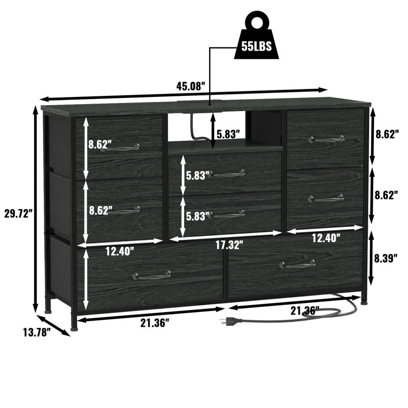 Crédence de rangement l 45,08 po Aayana, Chêne noir