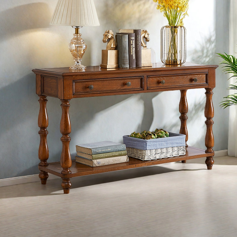 Console ouverte en bois de style américain, H 30,71 po x l 59,06 po x P 15,75 po, Brun