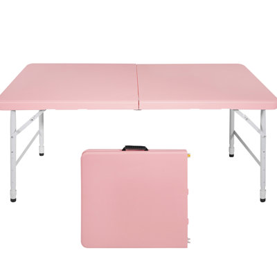 4ft Portable Folding Table In Pink. Suited For Indoor & Outdoor. Camping Companion. 135kg Max Weight. Foldable With Fixed Grip Simple Transport. Smooth And Waterproof Surface. Triangular Design