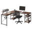 Versatile L-Shape Industrial Desk with Storage Shelves, Walnut Finish for Modern Workspaces