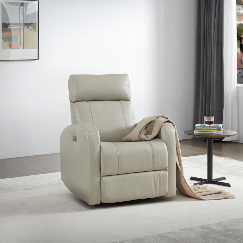 Fauteuil inclinable électrique pivotant en cuir véritable Corvin, Cuir véritable gris clair