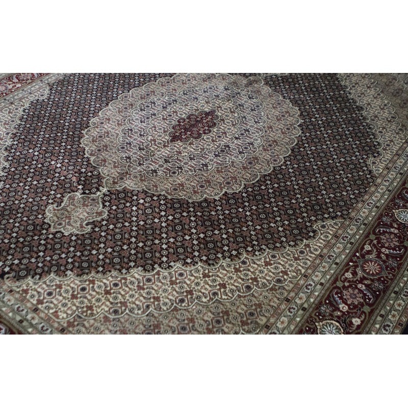 Hand-Knotted High-Quality Black and Red Area Rug