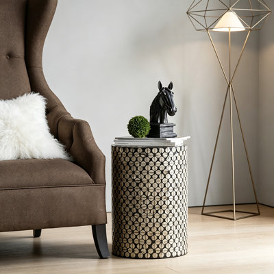 D14x20" Cylindrical Garden Stool, Accent Side Table, Black/Gold
