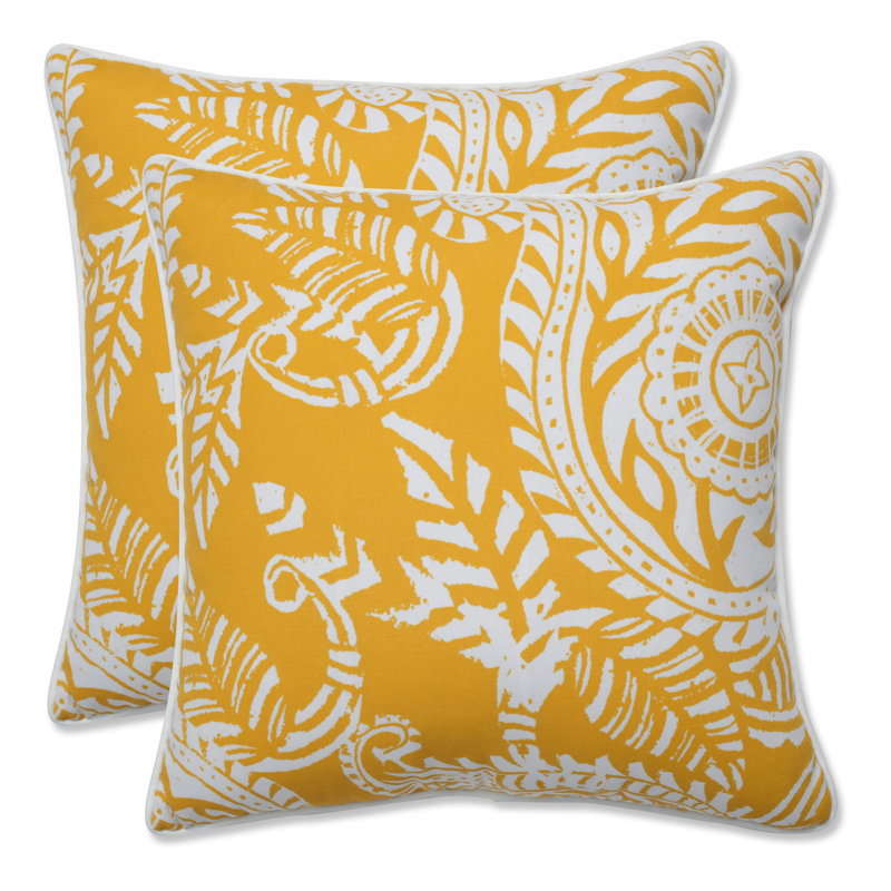 Yellow and Off-White Paisley Rectangular Outdoor Lumbar Pillow Set