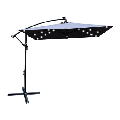 2.5x2.5m Square Outdoor Umbrella With Solar-powered Led Lights - Color Stable, 8 Ribs, Crank, Cross Base For Garden Area Large Patio Solar Windproof, Crank Mechanism, Poolside