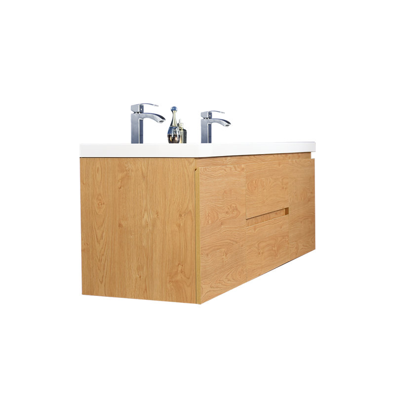 Chelsei 58.75'' Double Bathroom Vanity with Plastic Top, English Oak
