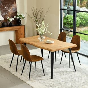 Shivani 5-Piece Modern Dining Set With Rectangular Wood Grain Table And 4 Upholstered Dining Chairs