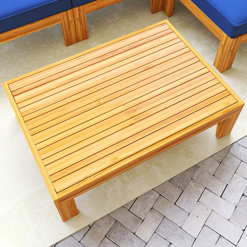 Ensemble 5 pièces de canapés modulaires d'extérieur avec cadre en bois naturel et coussins, Bleu