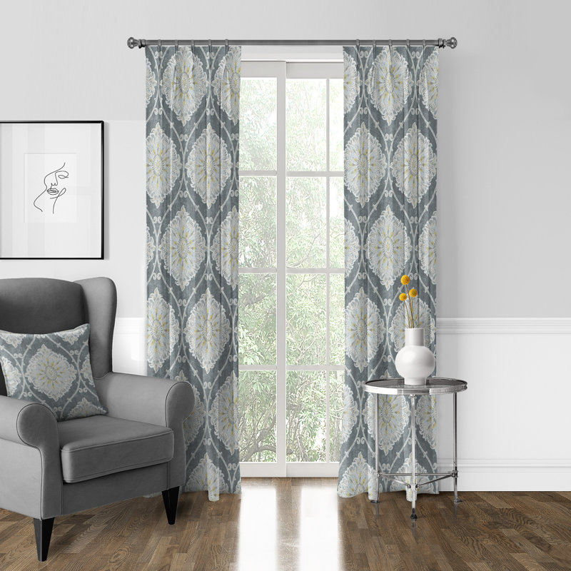 100% Cotton Geometric Room Darkening Pinch Pleat Curtain Panels Maya, 20" W x 108" L