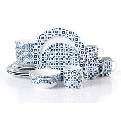 16pc Blue Geo Dinner Set
