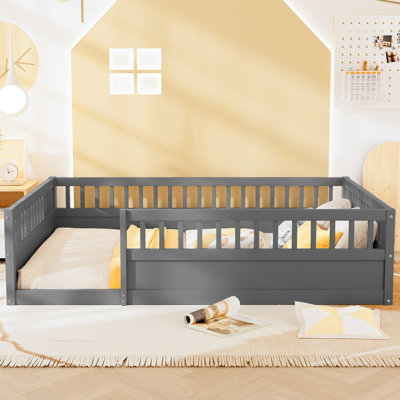 Floor Bed Frame With Fence Wood Kids Floor Beds Frame For Bedroom Playroom
