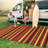 Reversible Waterproof Outdoor Patio Rug - Modern Geometric Striped Plastic Straw Carpet - UV Resistant, Easy to Clean, Durable - 9x18ft, Magenta-611936679-611936676