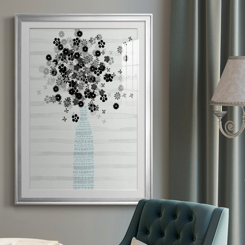 Bouquet de noir et blanc - Cadre photo, reproduction d'art sur papier, Argent, H 26,5 po x l 36,5 po x P 1,5 po